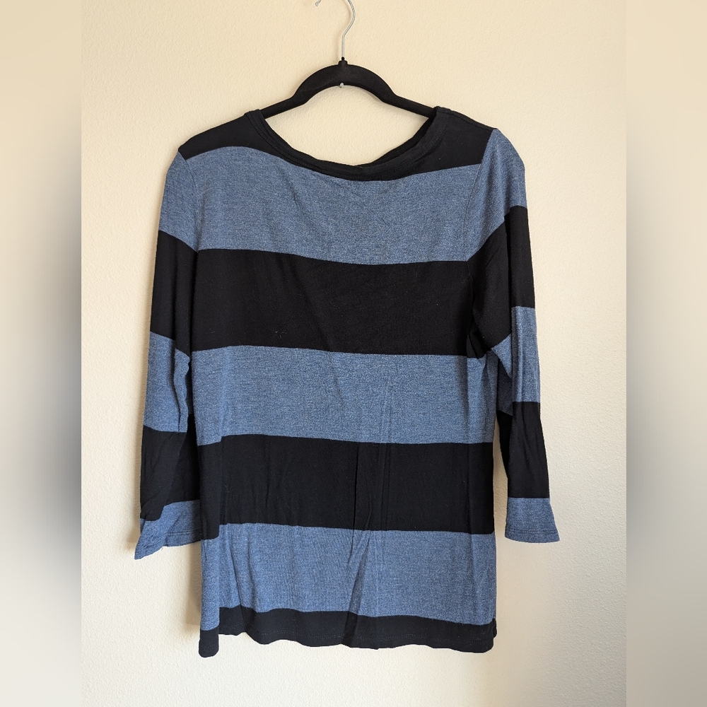 INC International Concepts Boxy Blue and Black 3/4 Sleeve Top XL